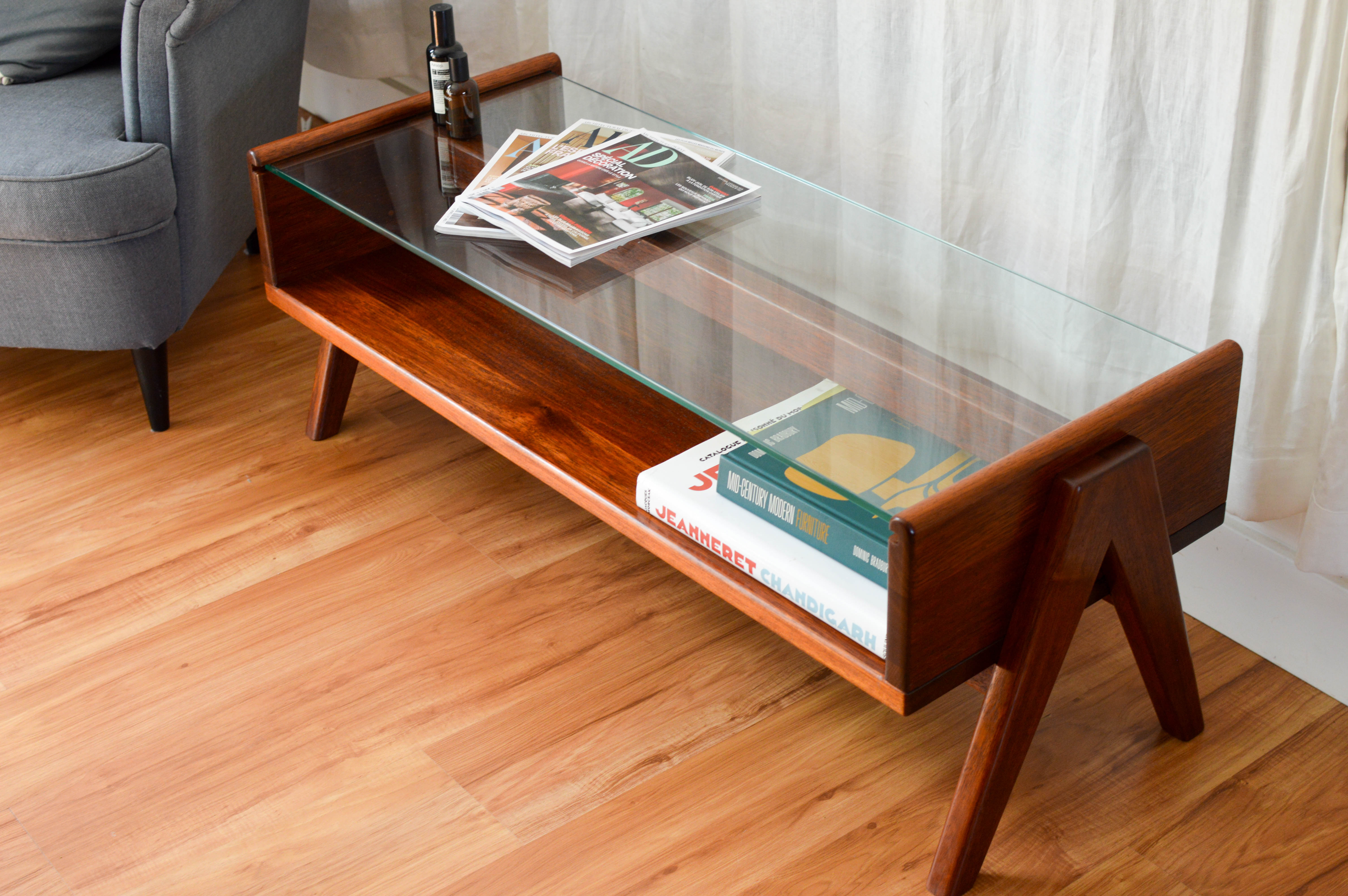 Mid-century design coffee table glasstop