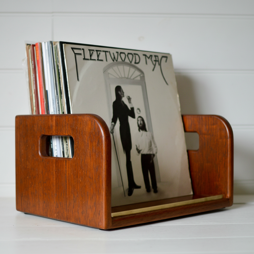Vinyl LP Record Storage Crate/Box made with solid wood and brass/ high quality mid century minimalist style/ gift for music lover