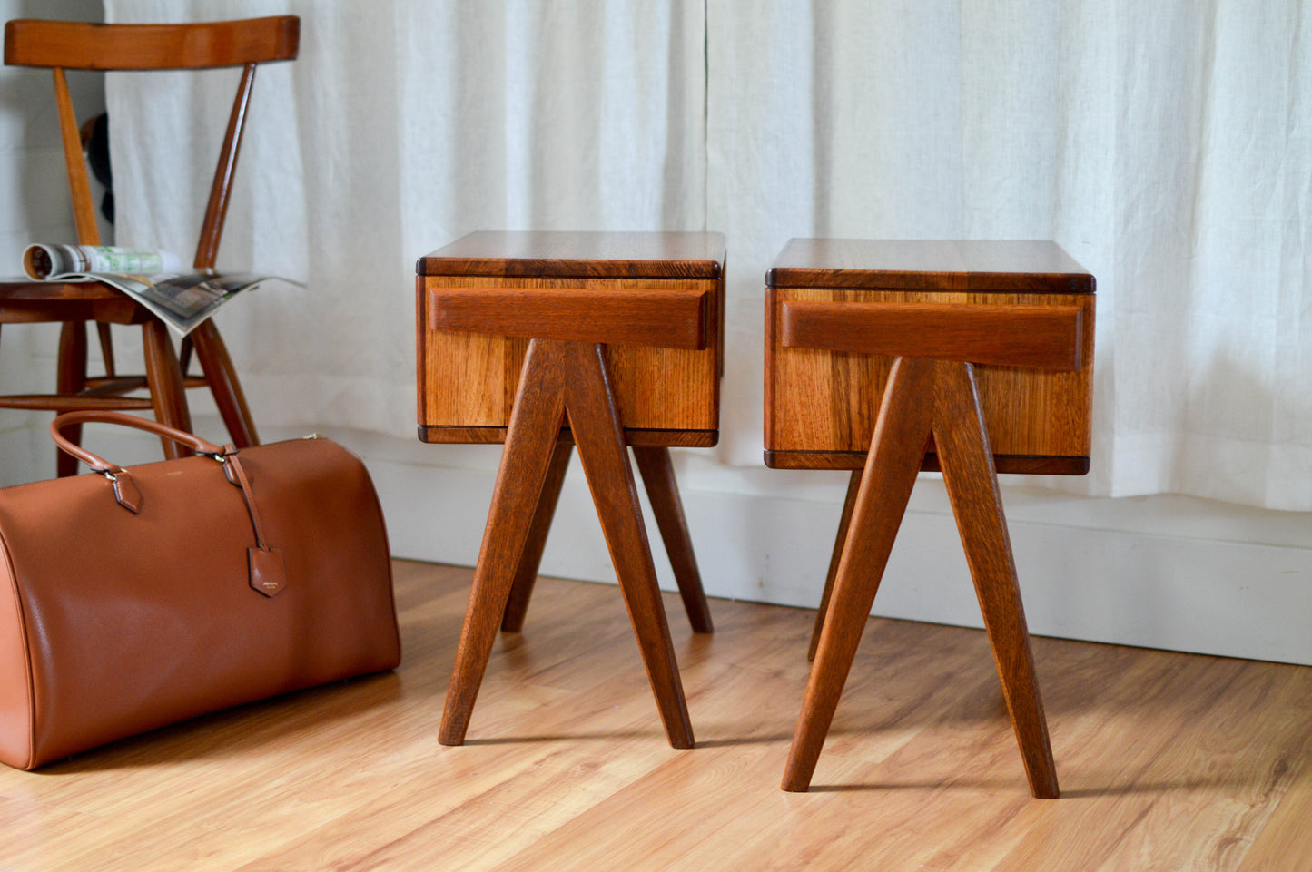 bedside tables nightstand mid century modern style made from Tasmanian oak