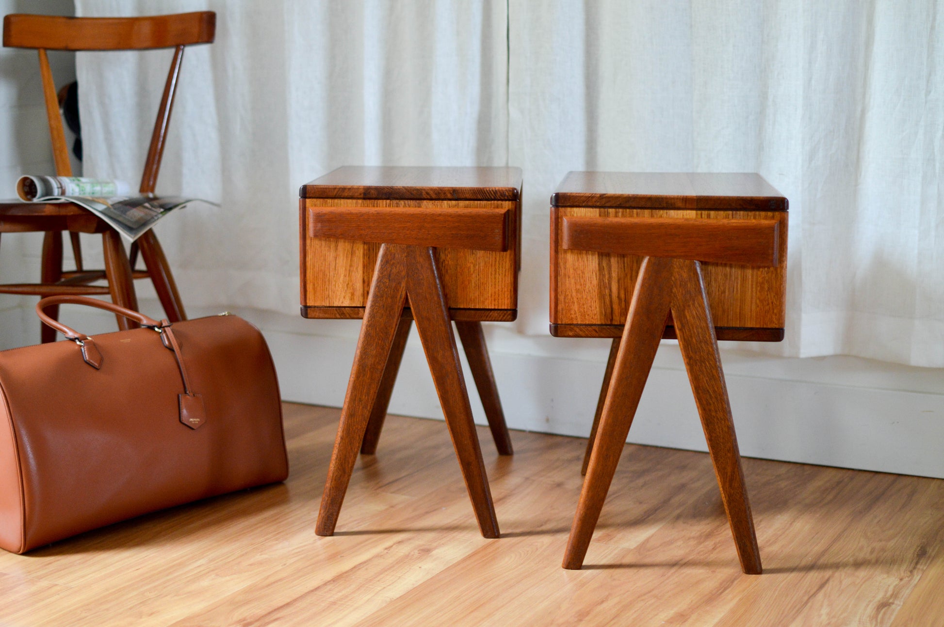 bedside tables nightstand mid century modern style made from Tasmanian oak