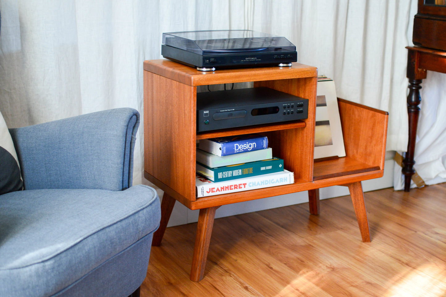 Low Turntable Stand with Vinyl storage.